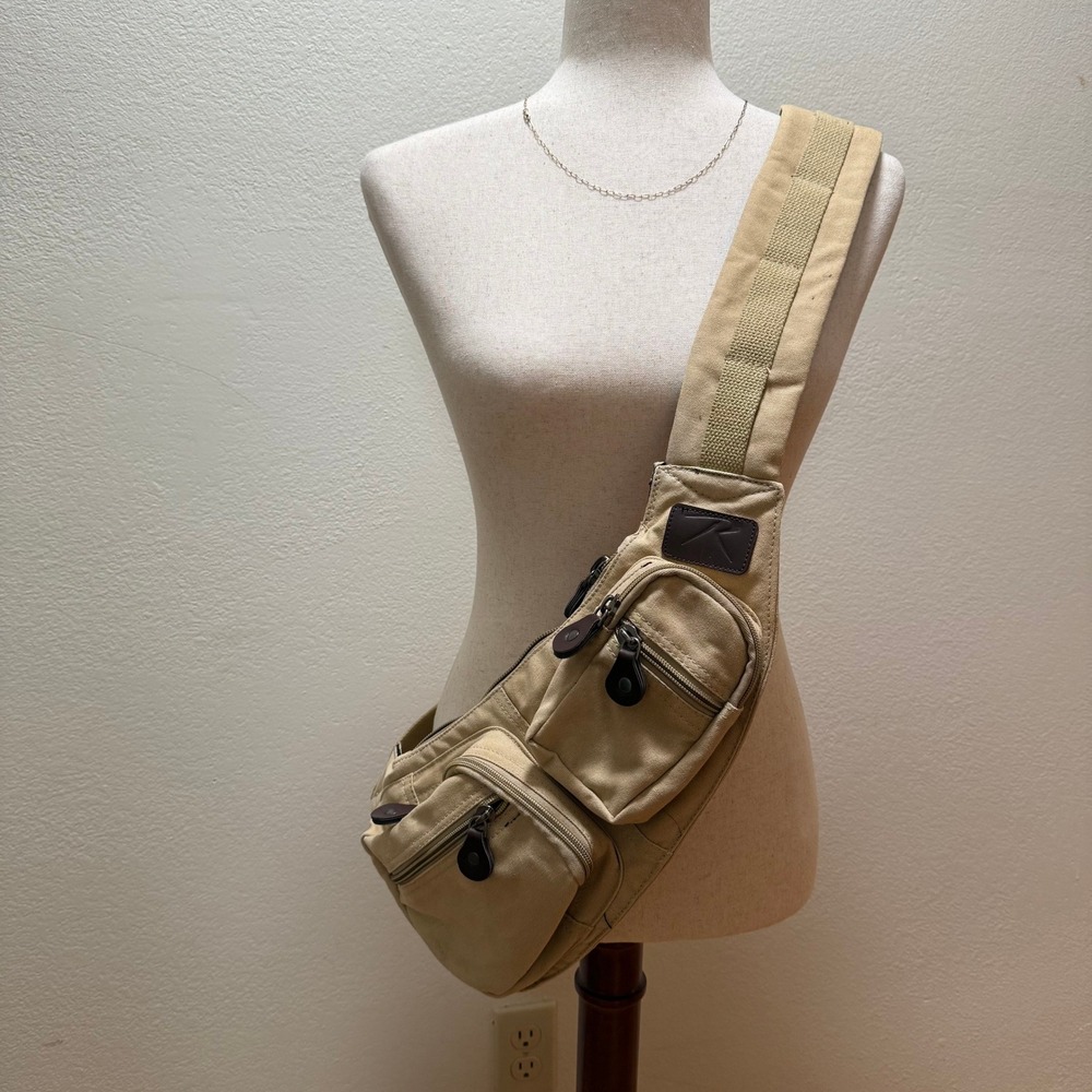 Canvas Adjustable Strap Multi-Pocket Streetwear Crossbody Sling Bag Men